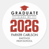 Personalized Red Class of 2026 Graduation Sticker ラウンドシール (正面)