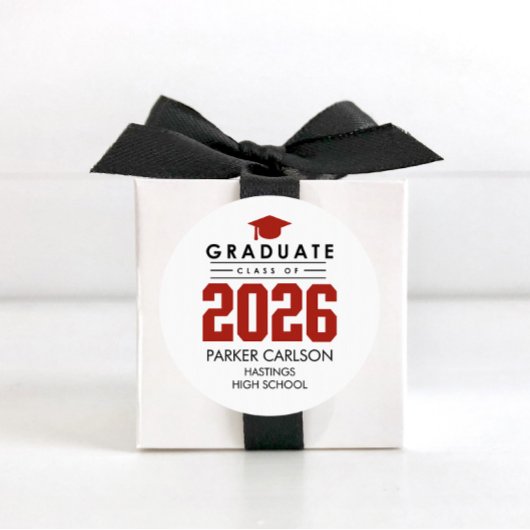 Personalized Red Class of 2026 Graduation Sticker ラウンドシール
