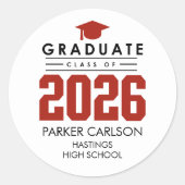 Personalized Red Class of 2026 Graduation Sticker ラウンドシール (正面)