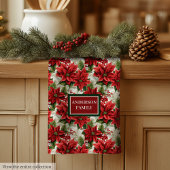 Personalized Red Floral Towel Elegant Christmas キッチンタオル