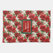 Personalized Red Floral Towel Elegant Christmas キッチンタオル (横)