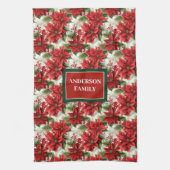 Personalized Red Floral Towel Elegant Christmas キッチンタオル (縦)