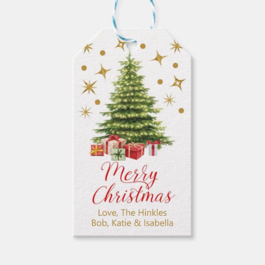 Personalized Red & Gold Christmas Tree ギフトタグ (正面)