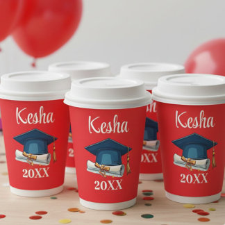 Personalized Red Graduation Party Paper Cups Class 紙コップ