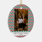 Personalized Red Green Chevron Christmas Photo セラミックオーナメント (右)