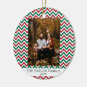 Personalized Red Green Chevron Christmas Photo セラミックオーナメント (左)