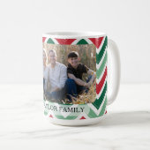 Personalized Red Green Chevron Photo Family コーヒーマグカップ (正面右)