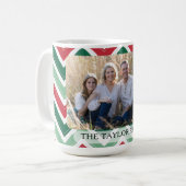 Personalized Red Green Chevron Photo Family コーヒーマグカップ (正面左)