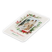 Personalized Red & Green Floral Christmas Card  マグネット (左側)