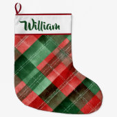 Personalized Red & Green Plaid Christmas Stocking  ラージクリスマスストッキング (正面)