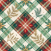 Personalized red & green watercolor plaid blanket フリースブランケット