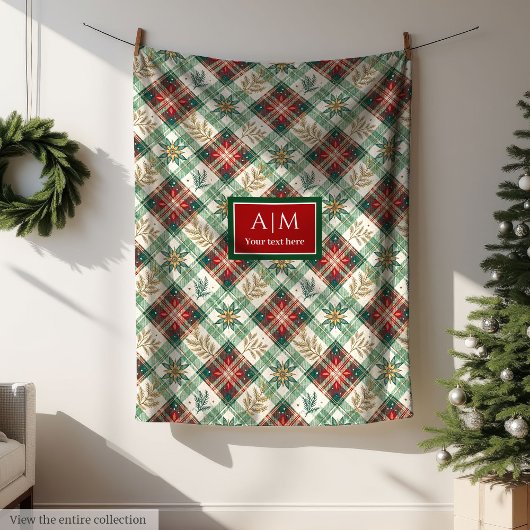 Personalized red & green watercolor plaid blanket フリースブランケット