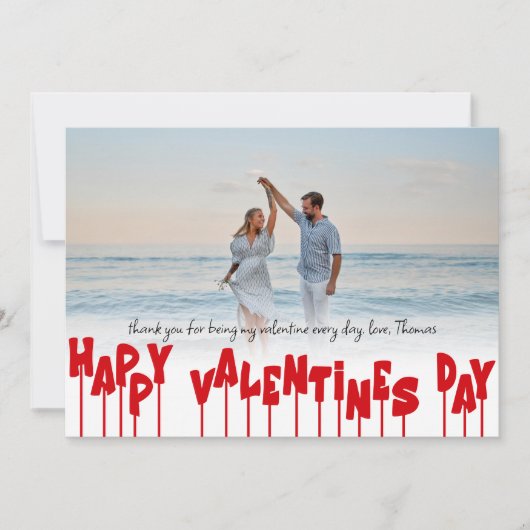 Personalized Red Happy Valentines Day One Photo シーズンカード (正面)