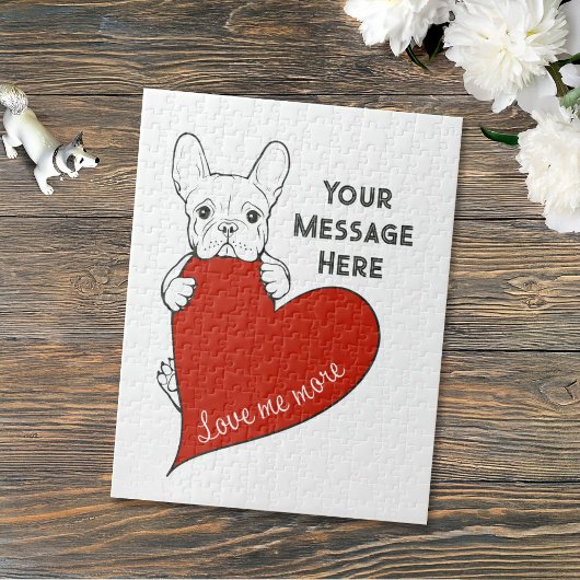 Personalized Red Heart Cute French Bulldog ジグソーパズル
