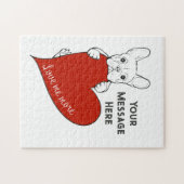 Personalized Red Heart Cute French Bulldog ジグソーパズル (横)