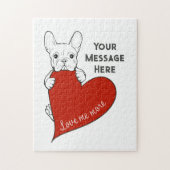 Personalized Red Heart Cute French Bulldog ジグソーパズル (縦)