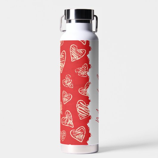 Personalized Red Heart Pattern  ウォーターボトル (正面)