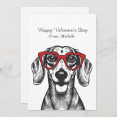 Personalized Red Hearts Dachshund Valentine's Day  シーズンカード (正面/裏面)