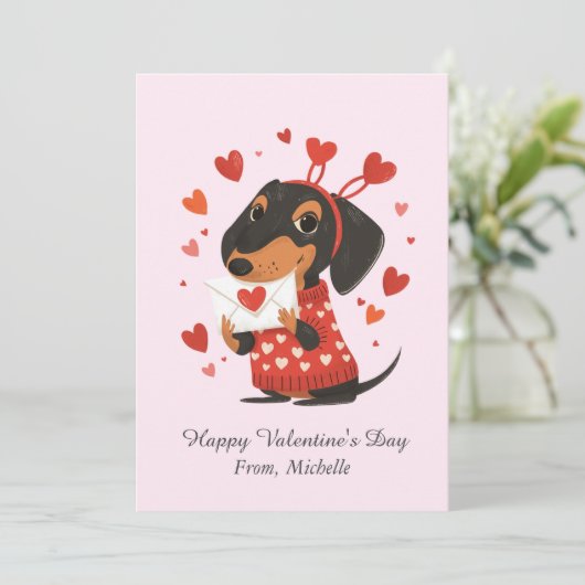 Personalized Red Hearts Dachshund Valentine's Day  シーズンカード (スタンド正面)