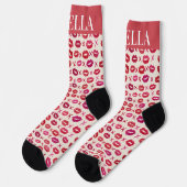 Personalized Red Lips & XOXO Valentine’s Day Name ソックス (左)