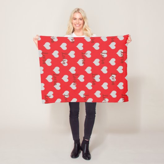Personalized Red Love Heart Name Blanket フリースブランケット (インサイチュ)