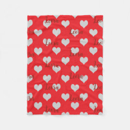 Personalized Red Love Heart Name Blanket フリースブランケット