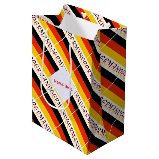 Personalized Red Name Germany Flag Tiled ミディアムペーパーバッグ (正面アングル)