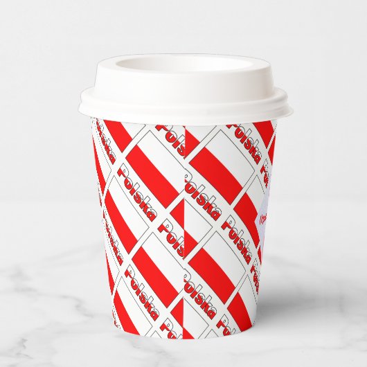 Personalized Red Name Polska Flag Tiled Party 紙コップ (右)