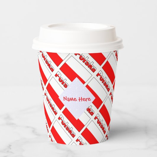 Personalized Red Name Polska Flag Tiled Party 紙コップ (正面)