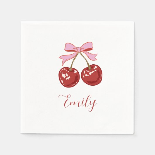  Personalized Red Pink Name スタンダードカクテルナプキン (正面)
