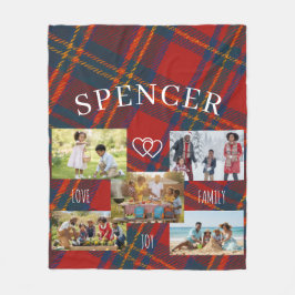 Personalized Red Plaid Tartan Family Photo フリースブランケット