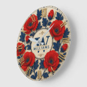 Personalized Red Poppy Custom Floral Family Name ラージ壁時計 (傾斜)
