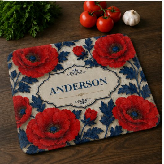 Personalized Red Poppy Custom Floral Kitchen カッティングボード