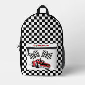 Personalized Red Race Car プリントバックパック (正面)