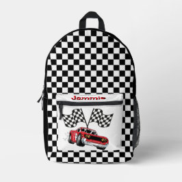 Personalized Red Race Car プリントバックパック