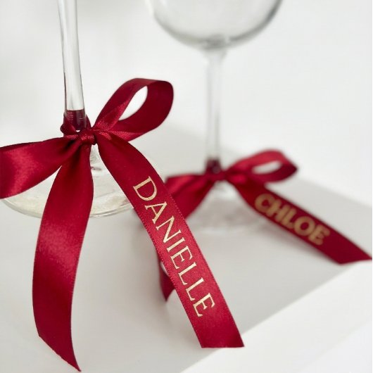Personalized Red Ribbon with Gold Name Text サテンリボン