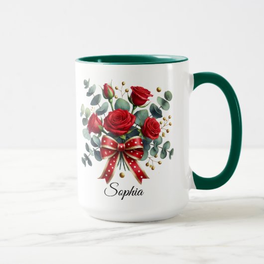 Personalized Red Rose Name Mug Elegant Gift マグカップ (右)