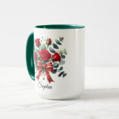 Personalized Red Rose Name Mug Elegant Gift マグカップ (正面左)