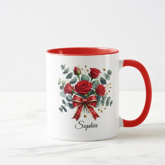 Personalized Red Rose Name Mug Gift マグカップ (右)