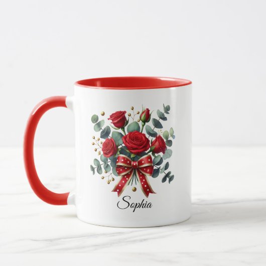 Personalized Red Rose Name Mug Gift マグカップ (左)