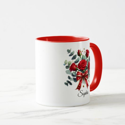 Personalized Red Rose Name Mug Gift マグカップ (正面右)
