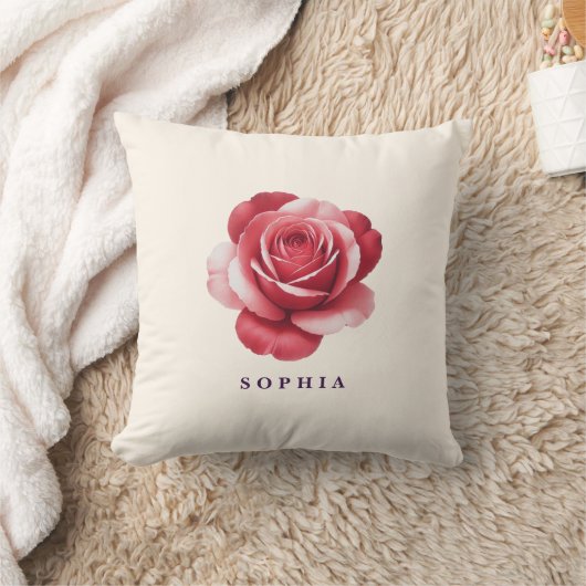 Personalized Red Rose Throw Pillow Elegant クッション (ブランケット)