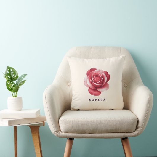 Personalized Red Rose Throw Pillow Elegant クッション (椅子)