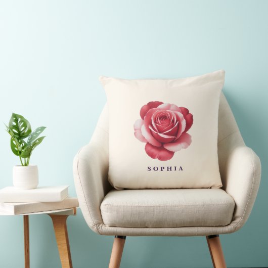 Personalized Red Rose Throw Pillow Elegant クッション (椅子)