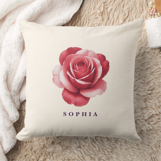 Personalized Red Rose Throw Pillow Elegant クッション (ブランケット)