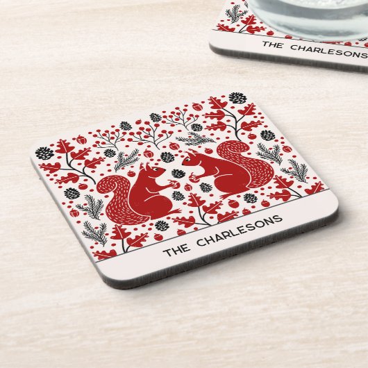 Personalized Red Squirrels in the Forest コースター (左側)