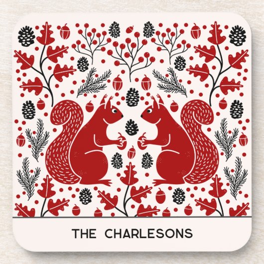 Personalized Red Squirrels in the Forest コースター (正面)