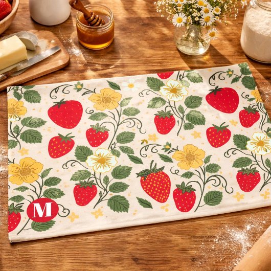 Personalized Red Strawberry Garden Fruit Tea Towel キッチンタオル