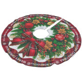Personalized Red Tartan Plaid Christmas Tree Skirt フェイクリネンツリースカート (アングル)