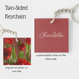 Personalized Red tulips Flower Photo Women's  キーホルダー